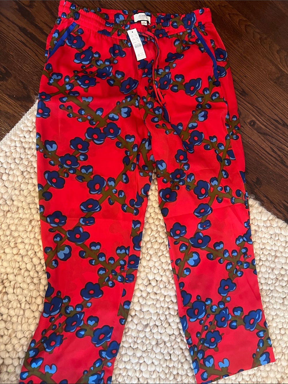 J. Crew Red Floral Cropped Pull-On Pants